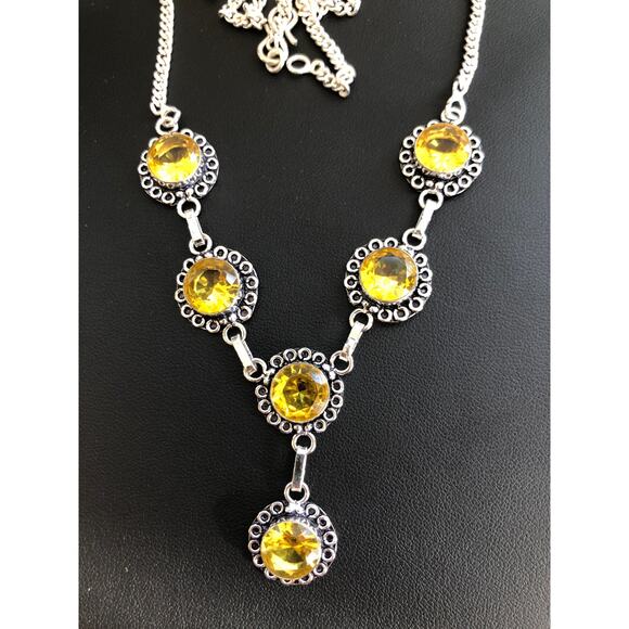 925 Sterling Faceted Citrine Necklace 20" - Picture 1 of 6